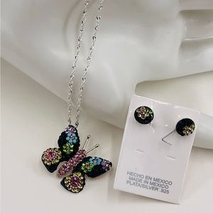 Mariposa Y Aretes Plata Mexicana/Butterfly pendant and earrings, Mexican silver